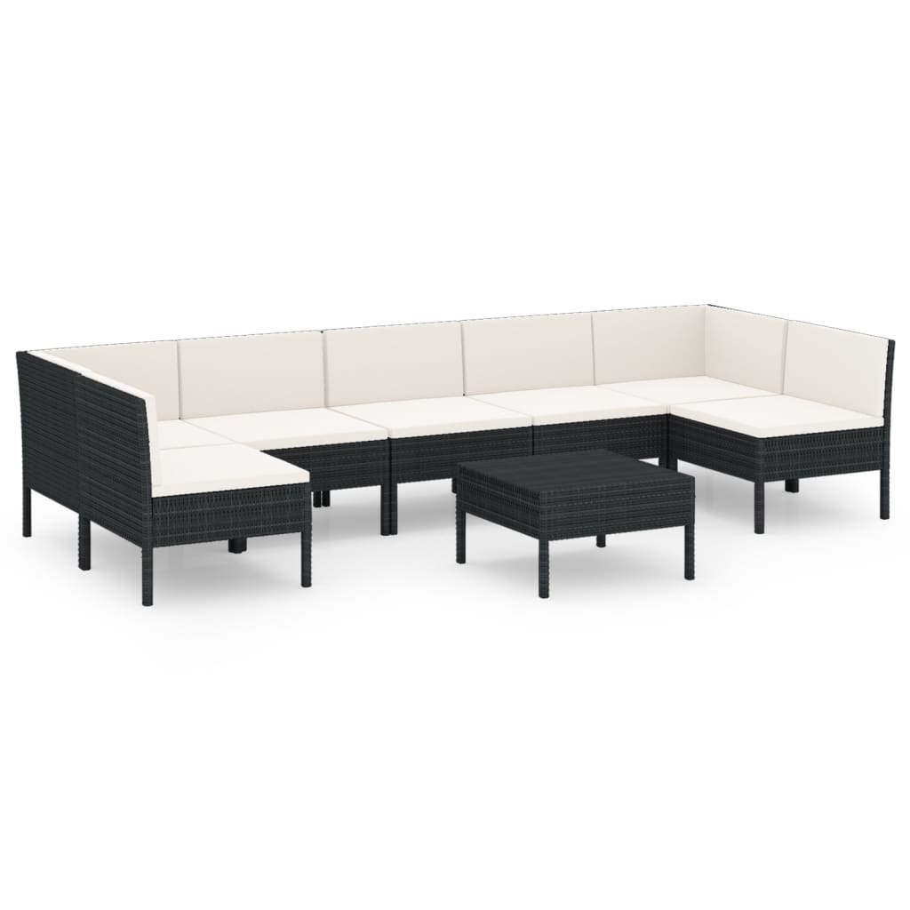 Set mobilier de grădină cu perne, 8 piese, negru, poliratan