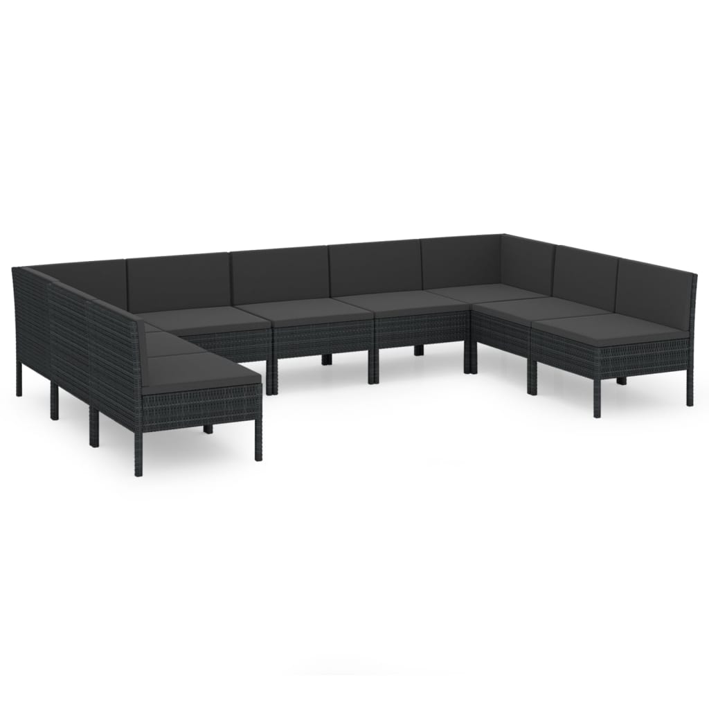 Set mobilier de grădină cu perne, 9 piese, negru, poliratan