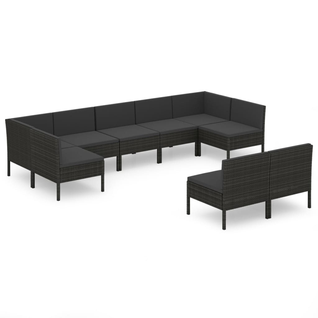 Set mobilier de grădină cu perne, 9 piese, negru, poliratan