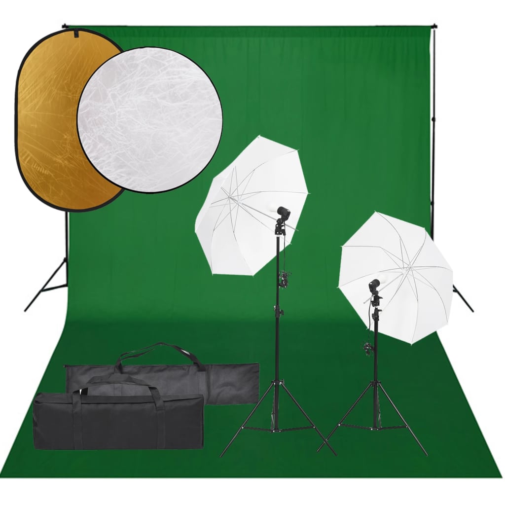 Set studio foto cu set de lumini, fundal și reflector