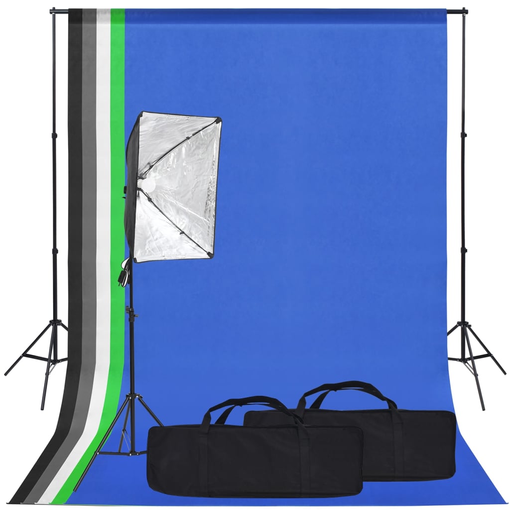 Kit studio foto cu lumină softbox și fundal