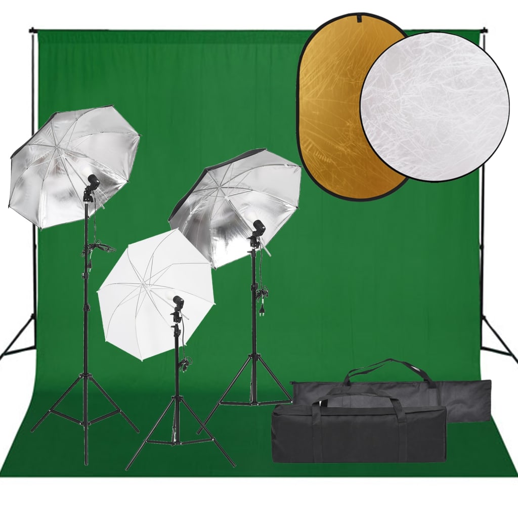 Set studio foto cu lumină, fundal și reflector