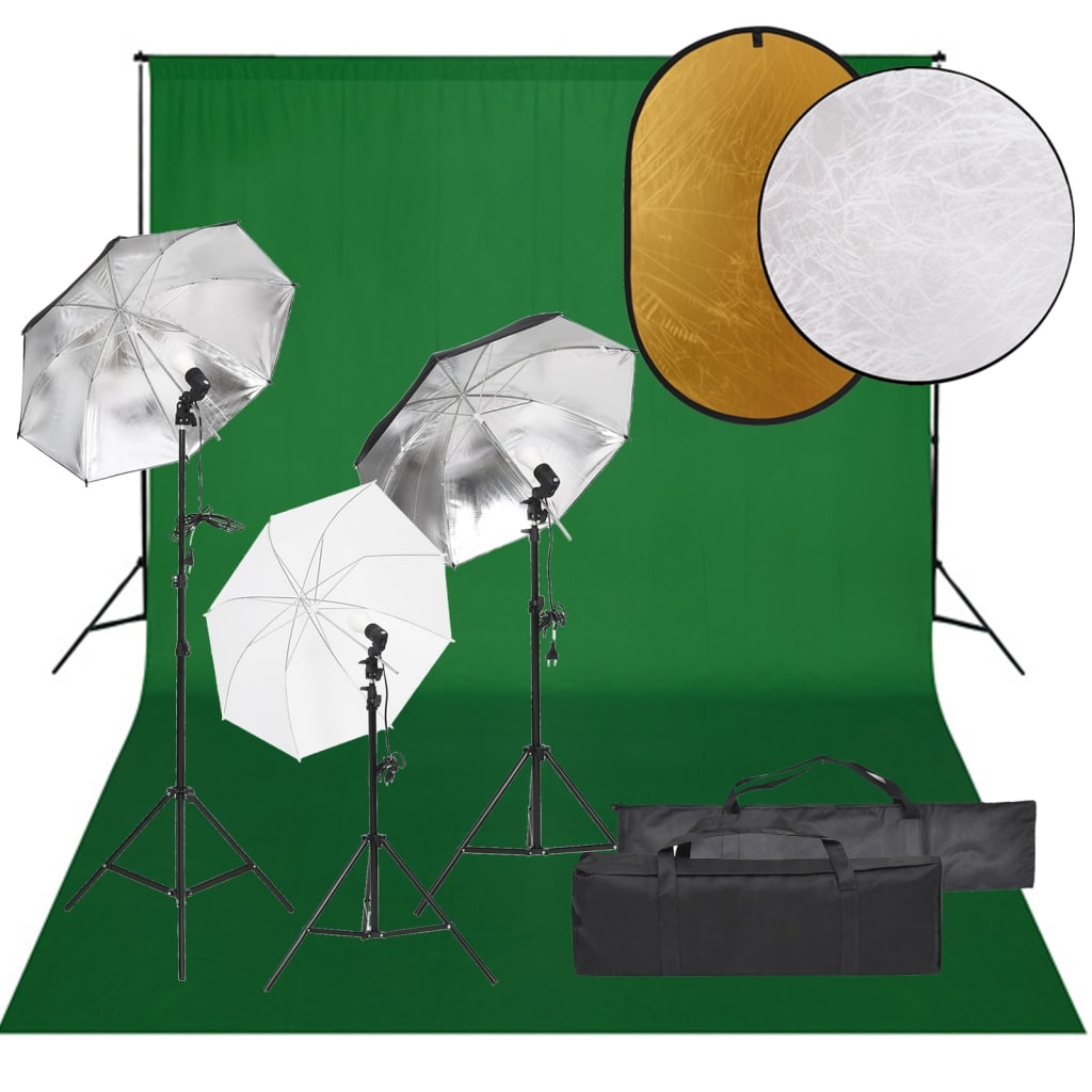 Set studio foto cu lumină, fundal și reflector