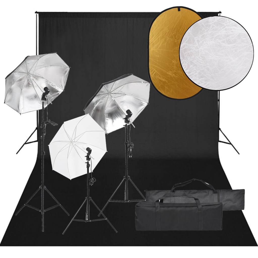 Kit studio foto cu set de lumini, fundal și reflector