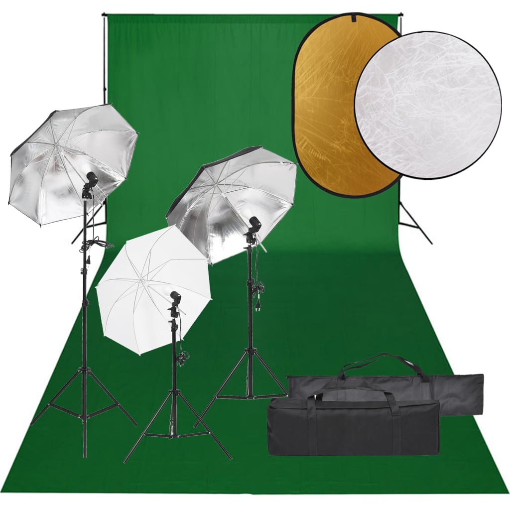 Kit studio foto cu set de lumini, fundal și reflector