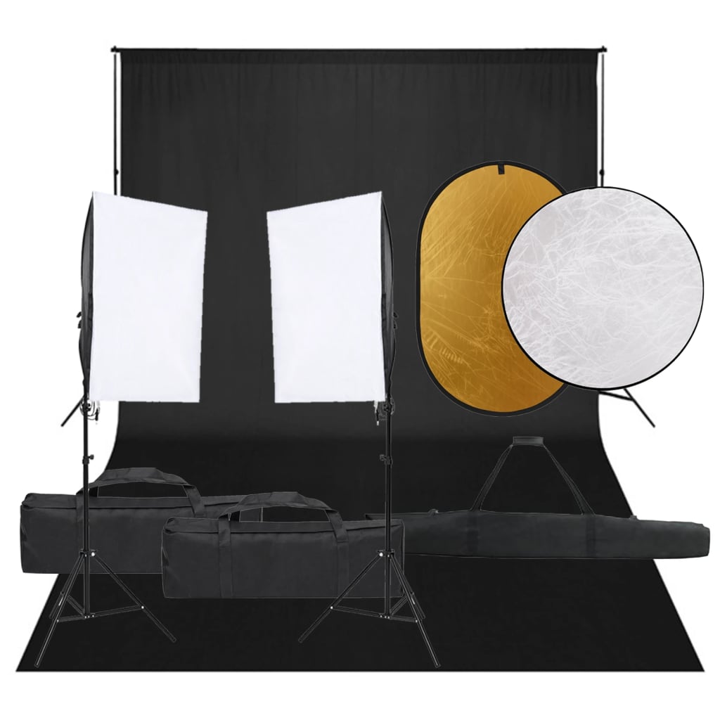 Kit studio foto cu set de lumini, fundal și reflector