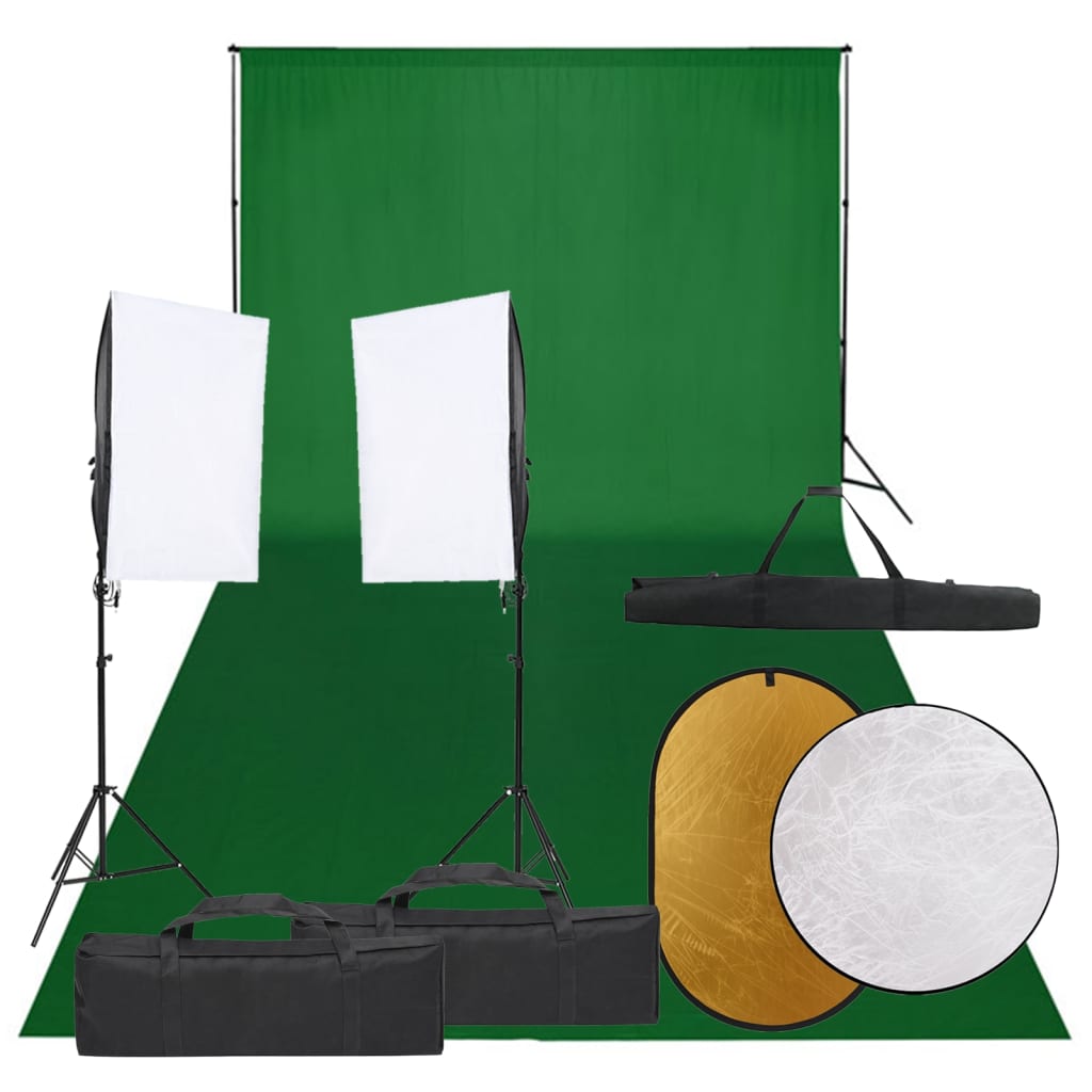 Kit studio foto cu set de lumini, fundal și reflector