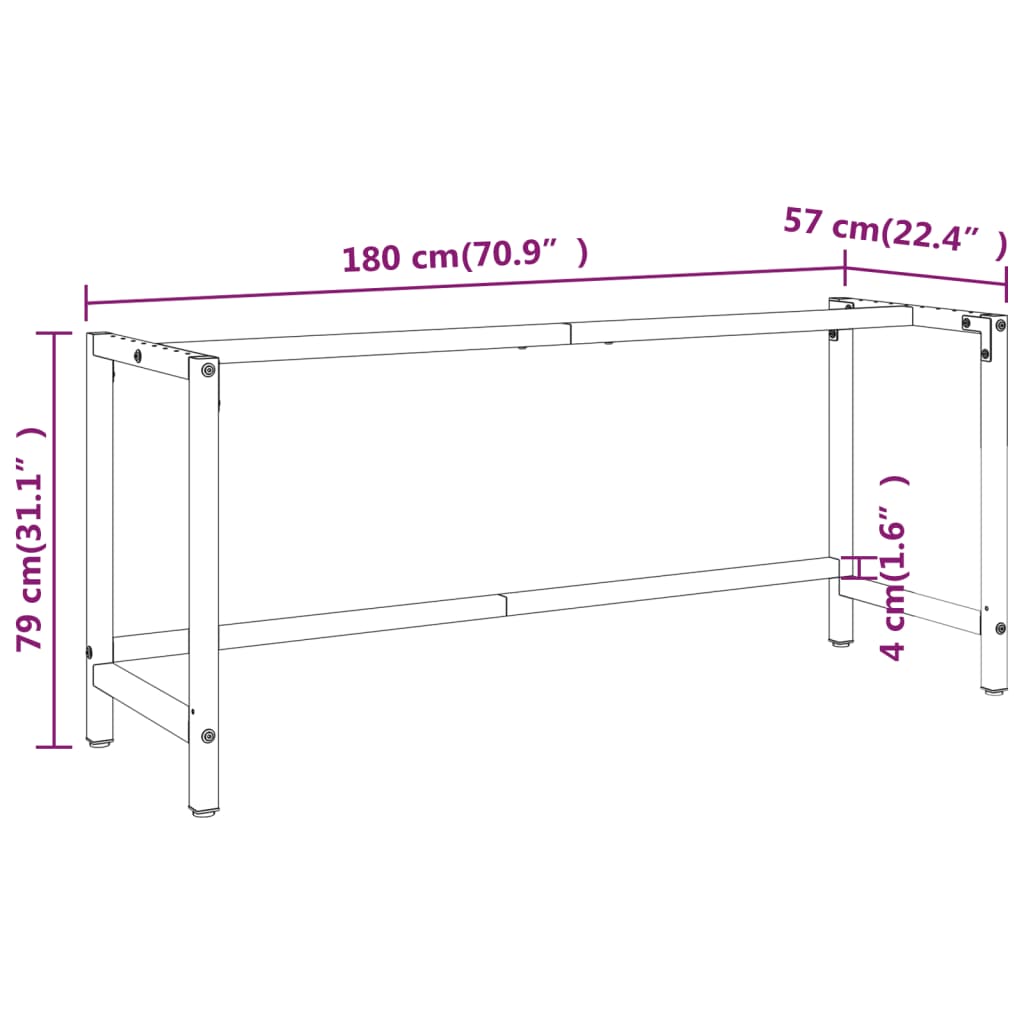 Cadru banc de lucru, negru mat/roșu mat, 180x57x79 cm, metal