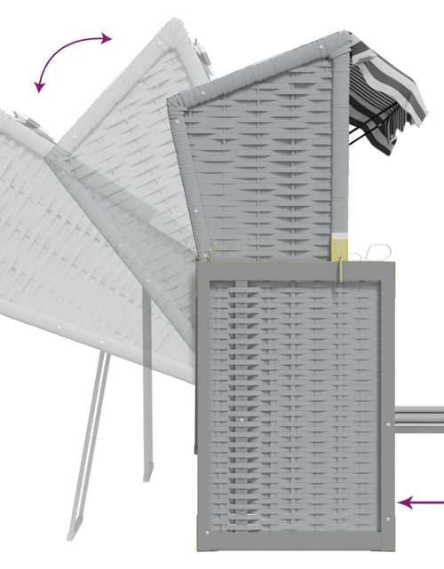 Încărcați imaginea în vizualizatorul Galerie, Scaun de plajă cu baldachin,gri&amp;alb, poliratan și lemn masiv
