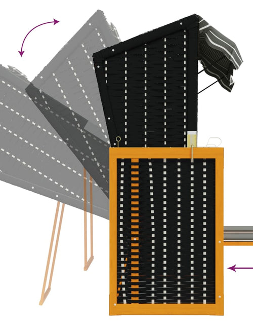 Încărcați imaginea în vizualizatorul Galerie, Scaun de plajă cu baldachin, negru/gri, poliratan și lemn masiv
