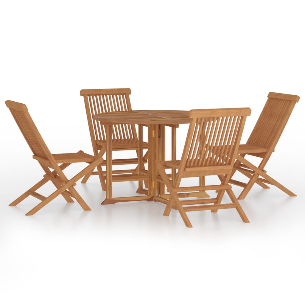 Set de mobilier de exterior pliabil, 5 piese, lemn masiv de tec