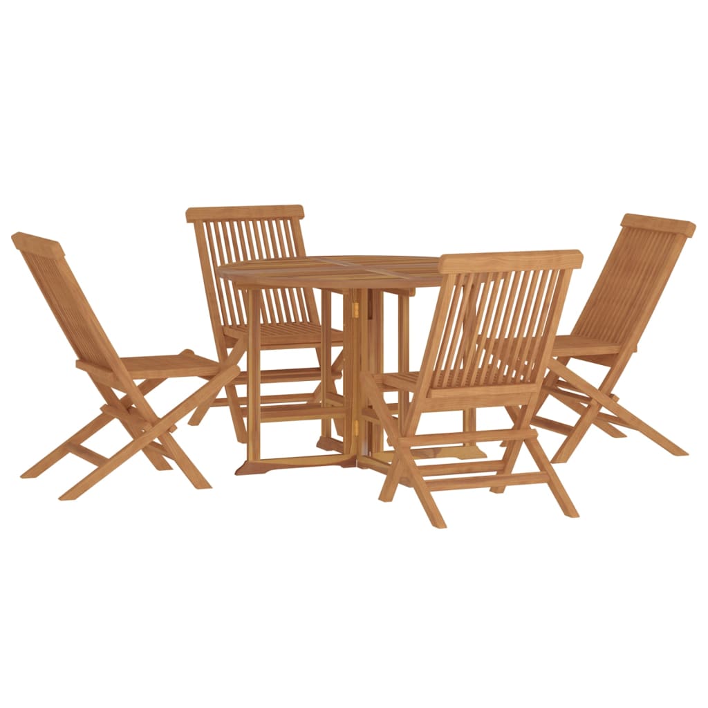 Set de mobilier de exterior pliabil, 5 piese, lemn masiv de tec