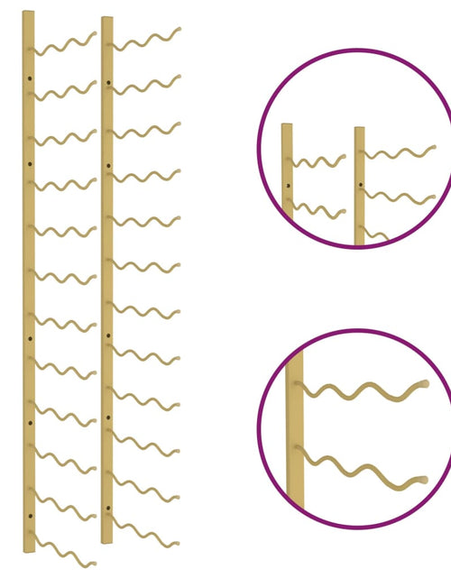 Încărcați imaginea în vizualizatorul Galerie, Suport sticle de vin montat pe perete, 36 sticle, auriu, fier
