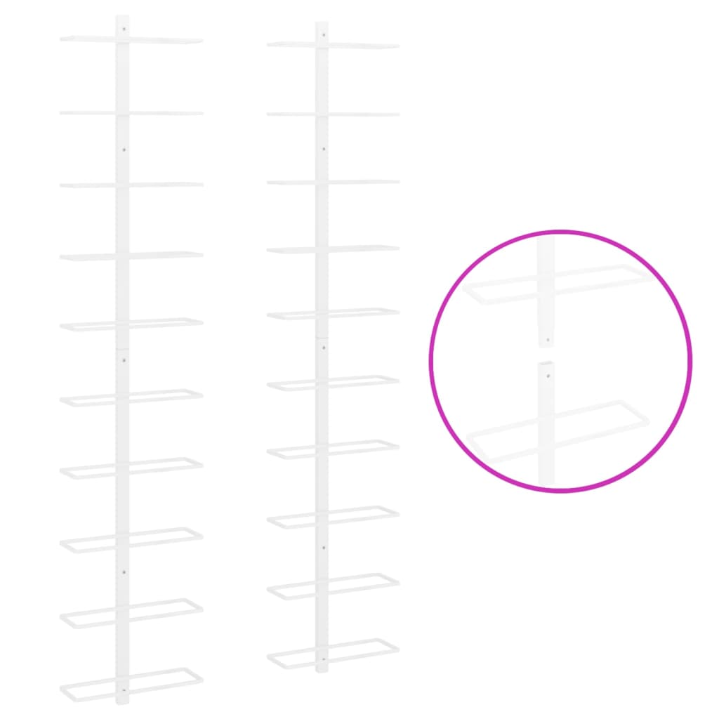 Suport sticle de vin, de perete, 10 sticle, 2 buc., alb, metal