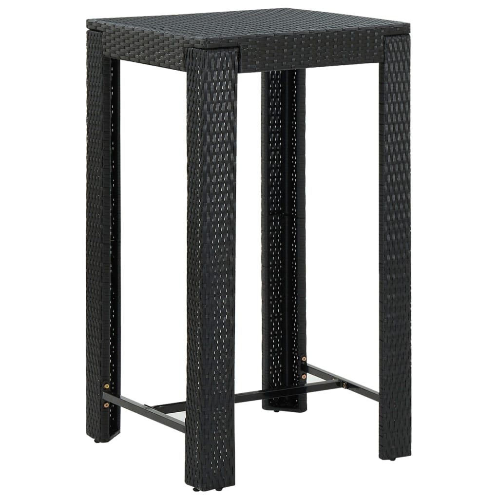 Set mobilier bar de grădină cu perne, 3 piese, negru, poliratan