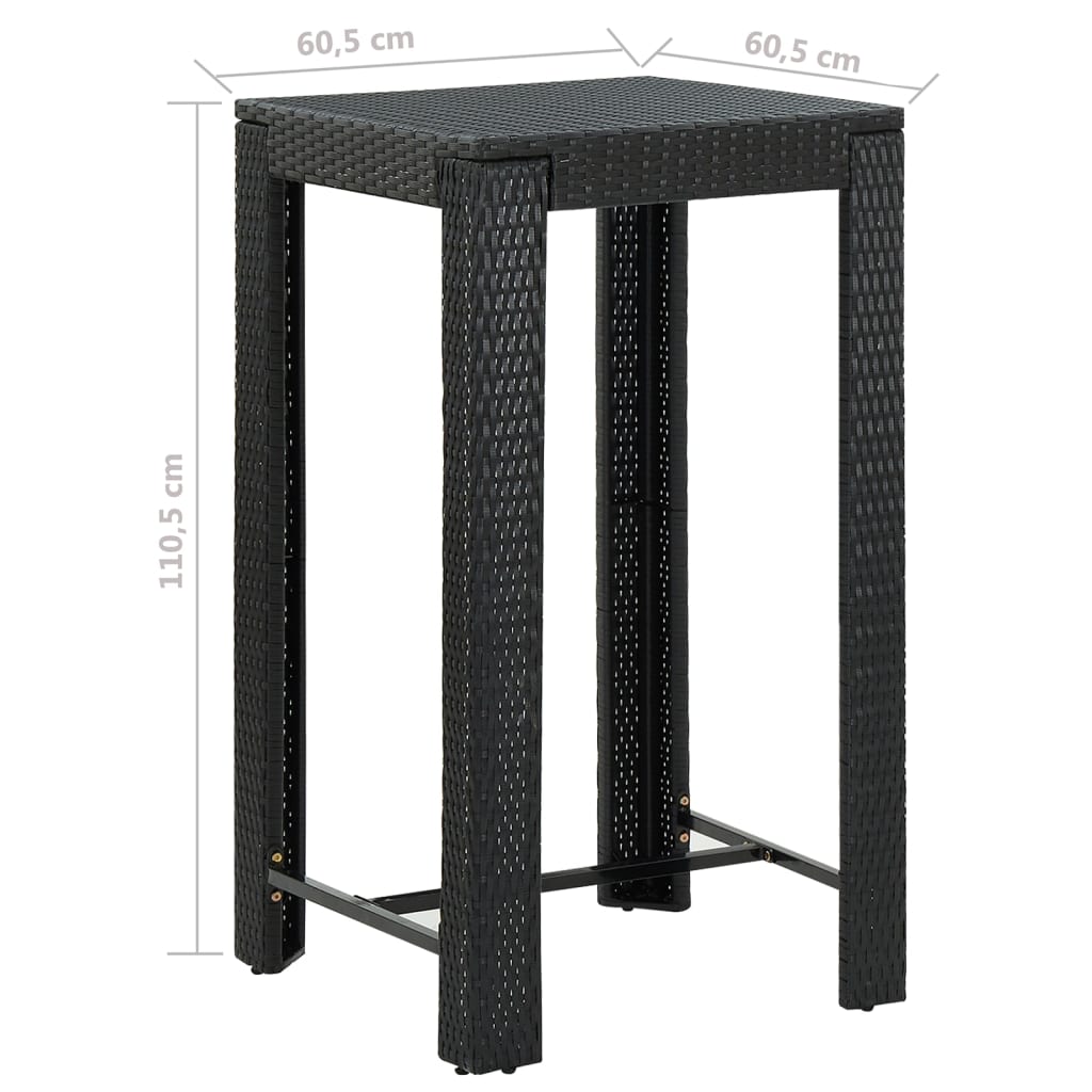 Set mobilier bar de grădină cu perne, 3 piese, negru, poliratan