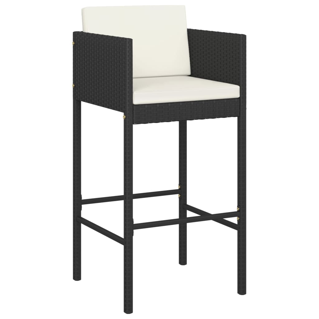 Set mobilier bar de grădină cu perne, 3 piese, negru, poliratan