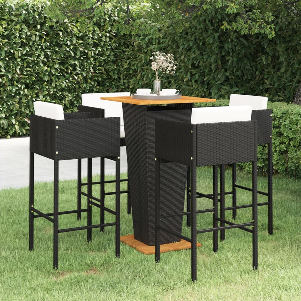 Set mobilier bar de grădină cu perne, 5 piese, negru, poliratan - Lando