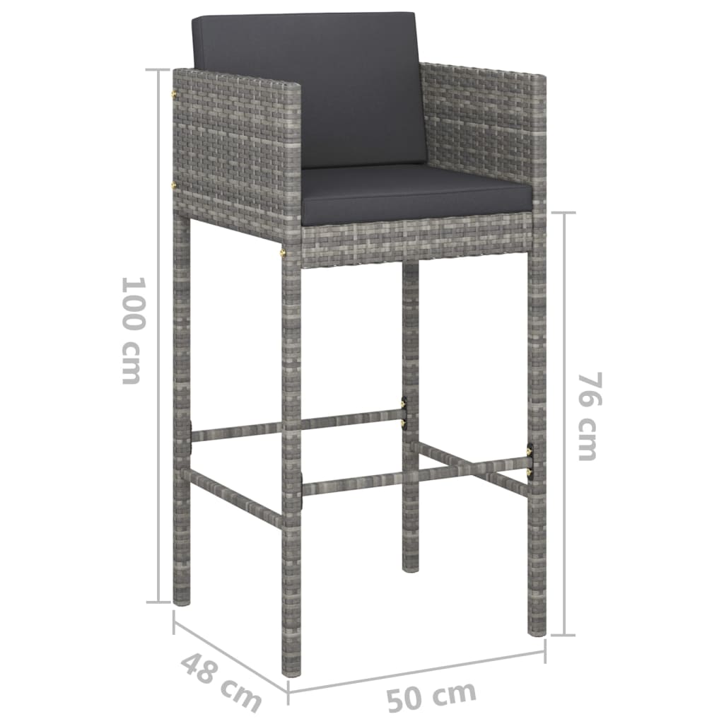 Set mobilier bar de grădină, cu perne, 3 piese, gri, poliratan