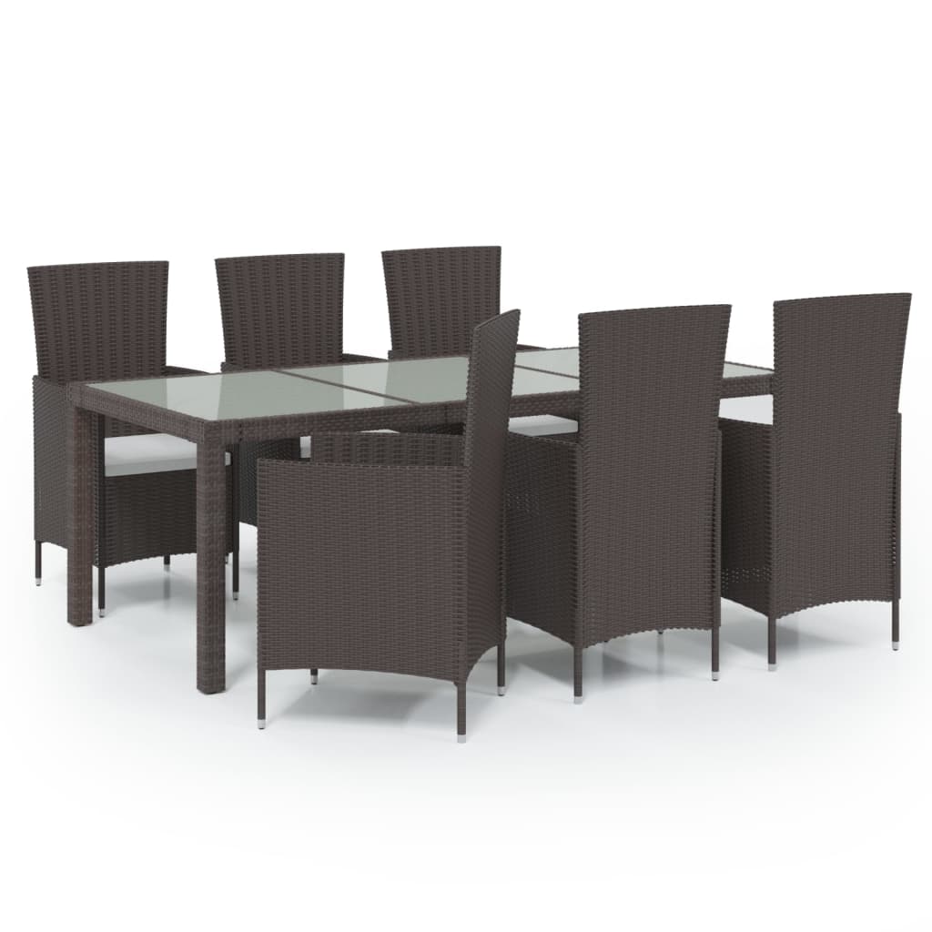 Set mobilier de exterior cu perne, 7 piese, maro, poliratan