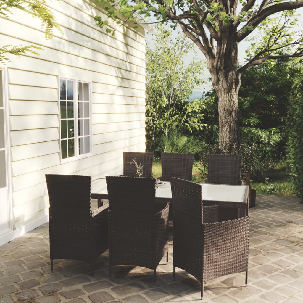 Set mobilier de exterior cu perne, 7 piese, maro, poliratan