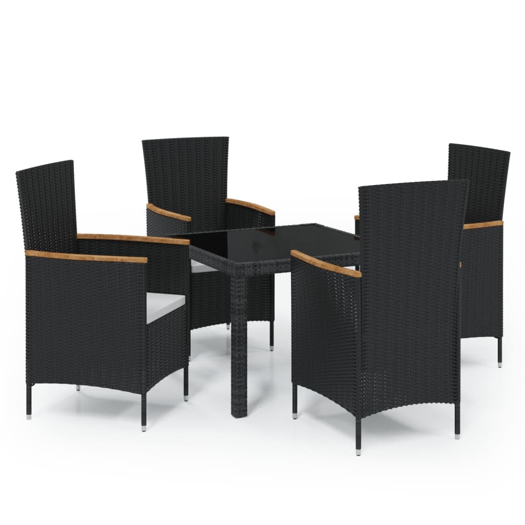 Set mobilier de exterior cu perne, 5 piese, negru, poliratan