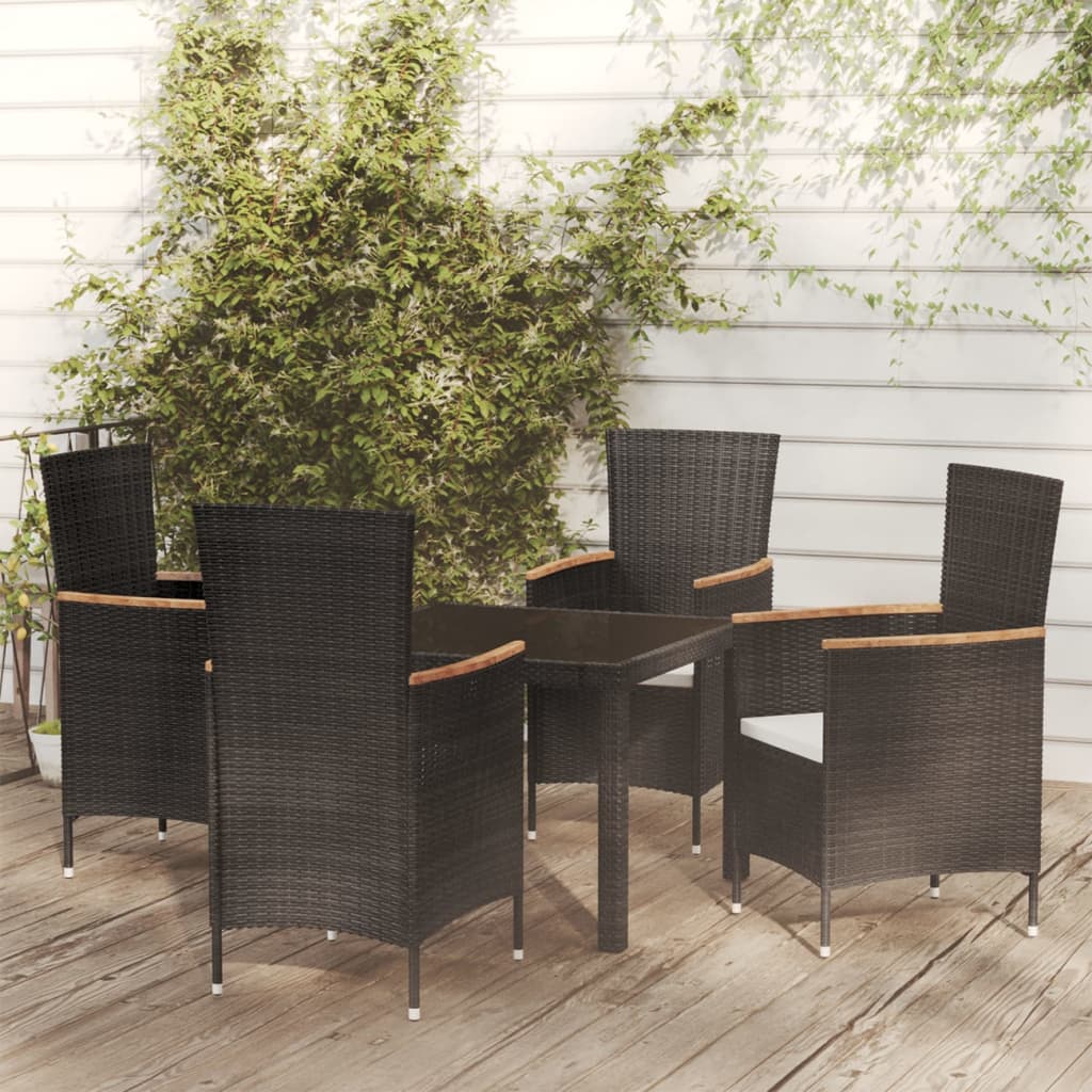 Set mobilier de exterior cu perne, 5 piese, negru, poliratan