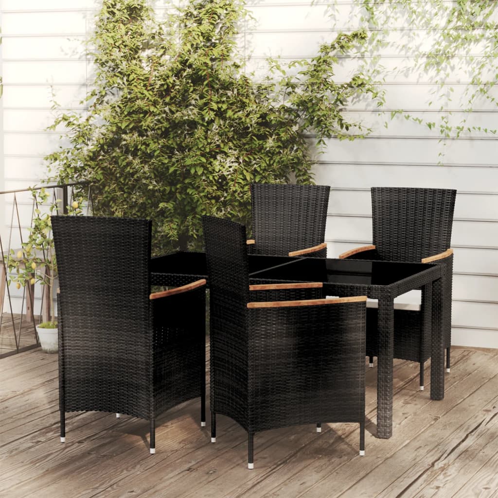 Set mobilier de exterior cu perne, 5 piese, negru, poliratan