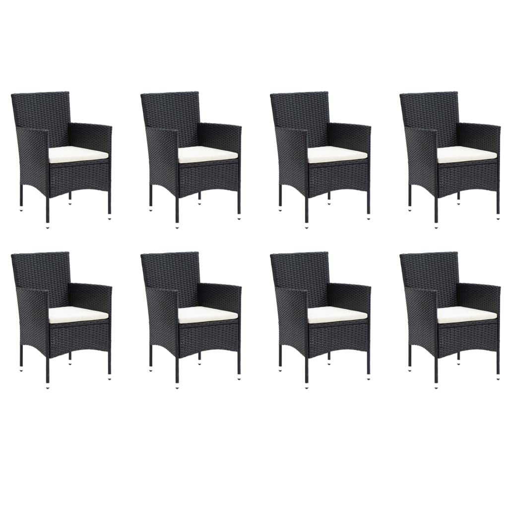 Set mobilier de grădină cu perne, 9 piese, negru, poliratan