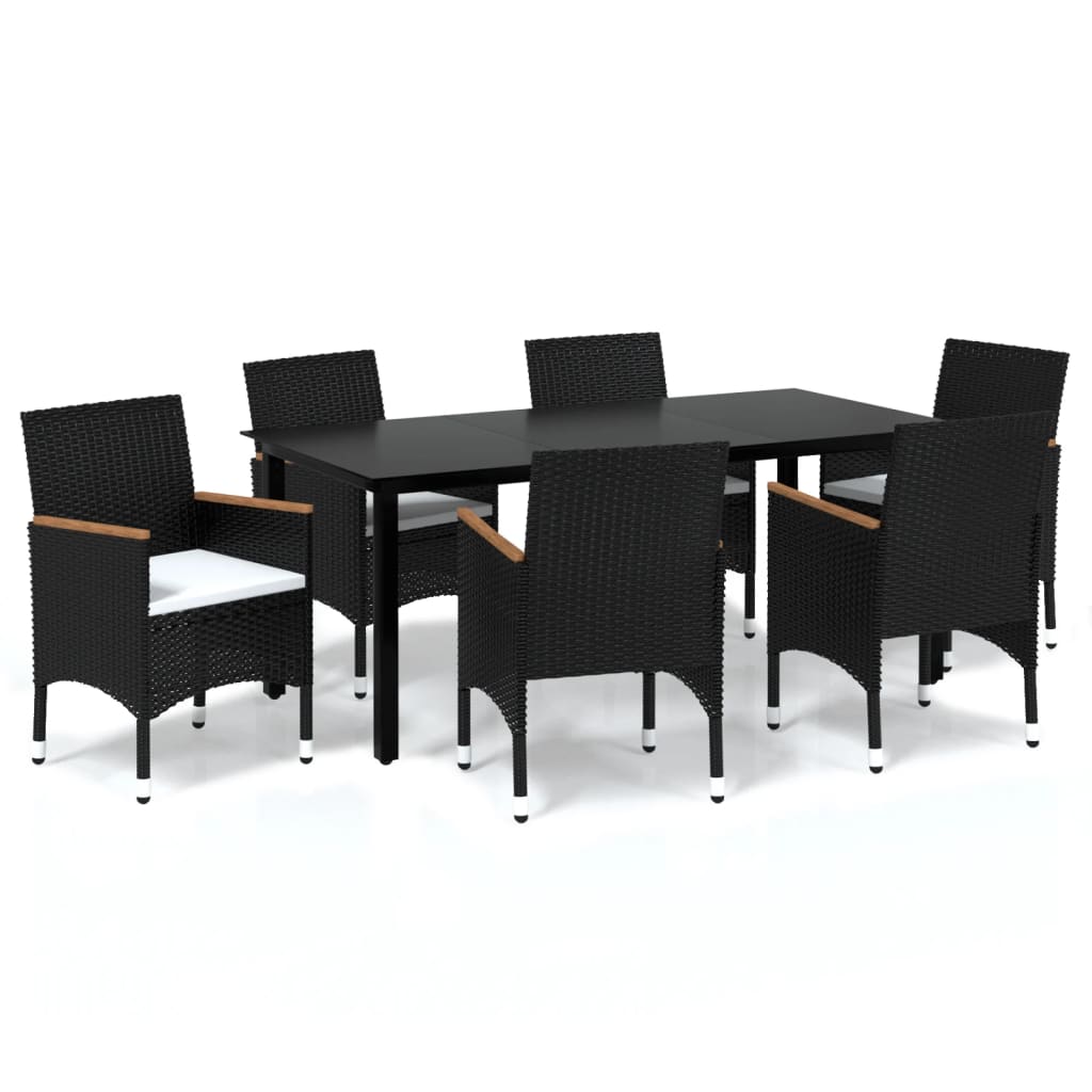 Set mobilier de grădină cu perne, 7 piese, negru, poliratan