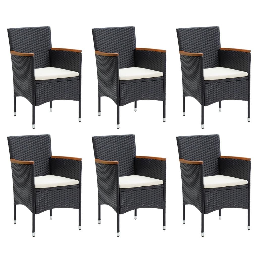 Set mobilier de grădină cu perne, 7 piese, negru, poliratan