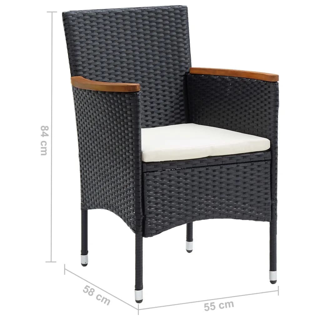 Set mobilier de grădină cu perne, 7 piese, negru, poliratan