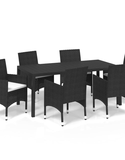 Încărcați imaginea în vizualizatorul Galerie, Set de masă pentru grădină cu perne, 7 piese, negru, poliratan - Lando
