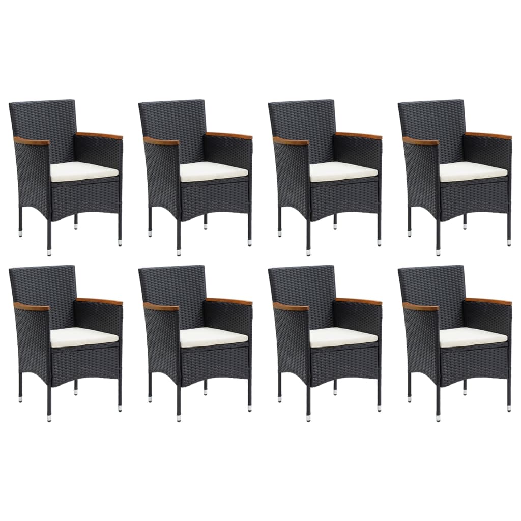 Set mobilier de grădină cu perne, 9 piese, negru, poliratan