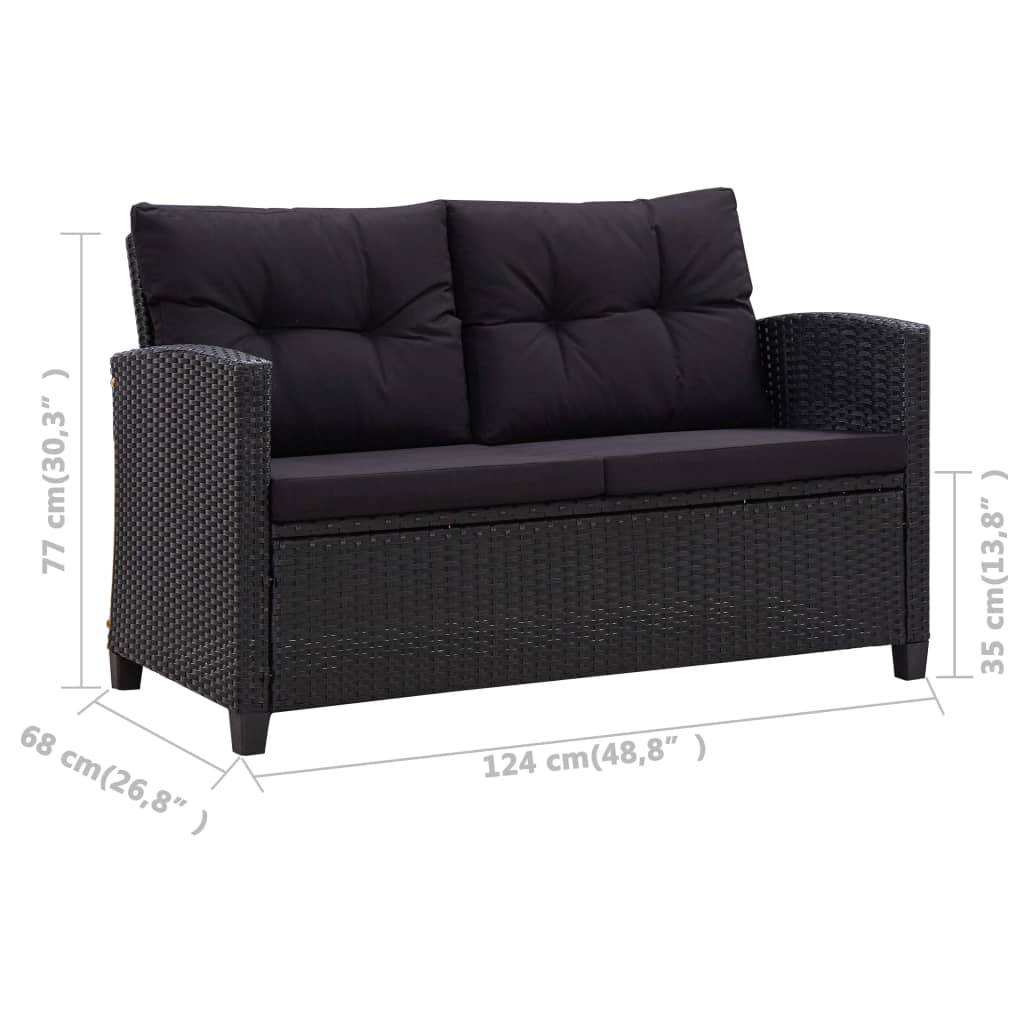 Set mobilier de grădină, 3 piese, perne negre, poliratan