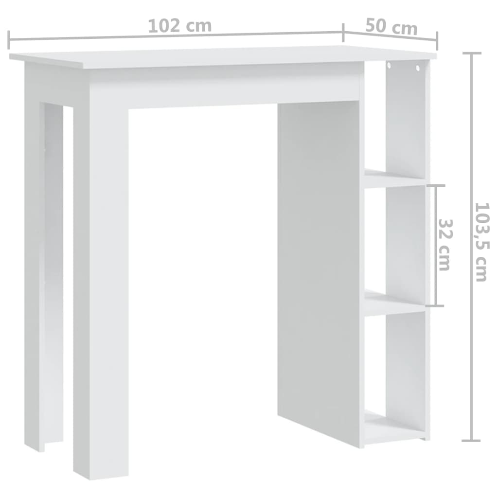Masă de bar cu raft, alb, 102x50x103,5 cm, PAL