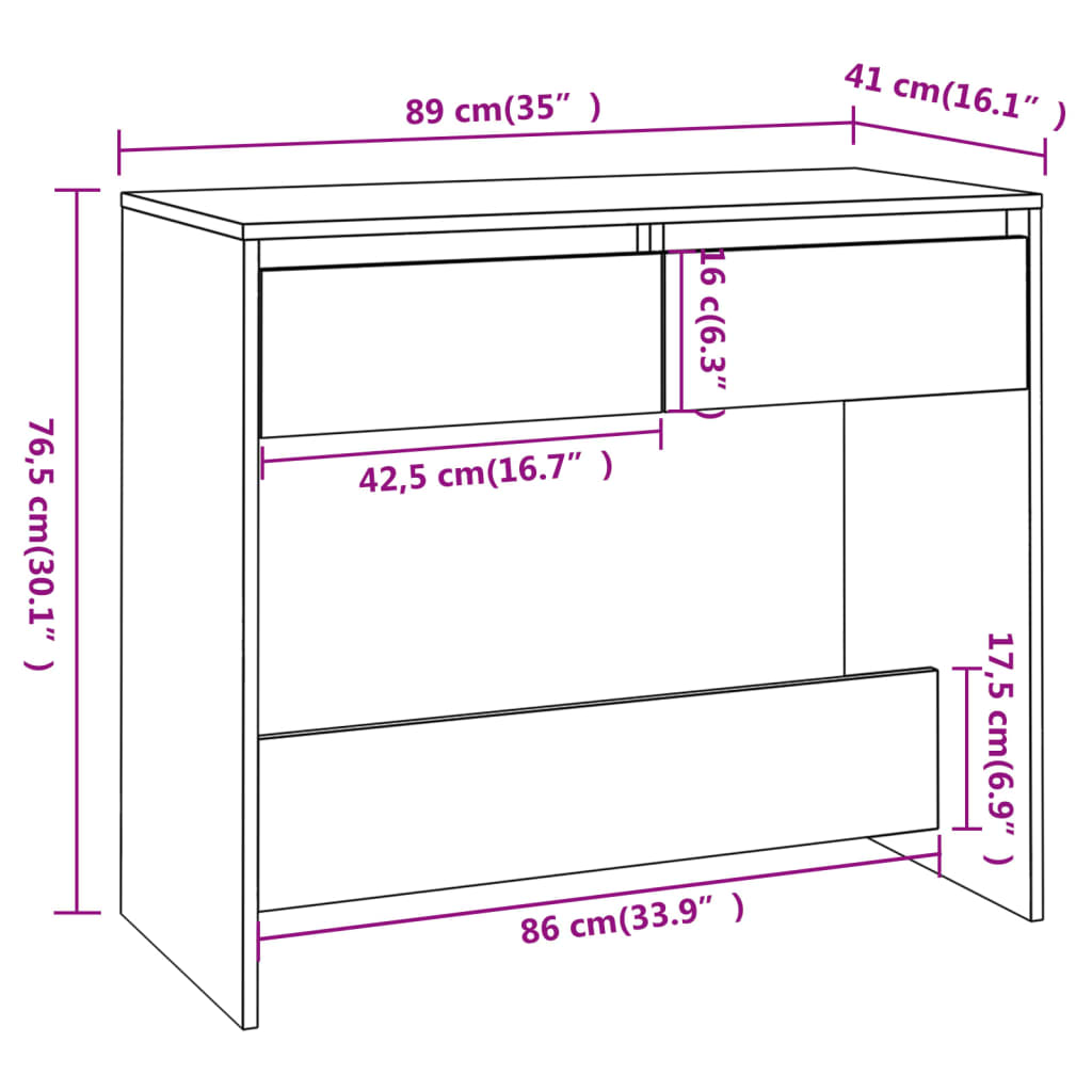 Masă consolă, alb, 89x41x76,5 cm, lemn prelucrat