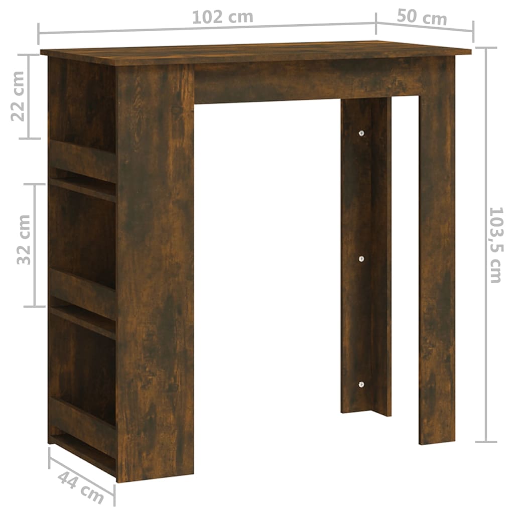 Masă de bar cu raft depozitare stejar afumat 102x50x103,5cm PAL