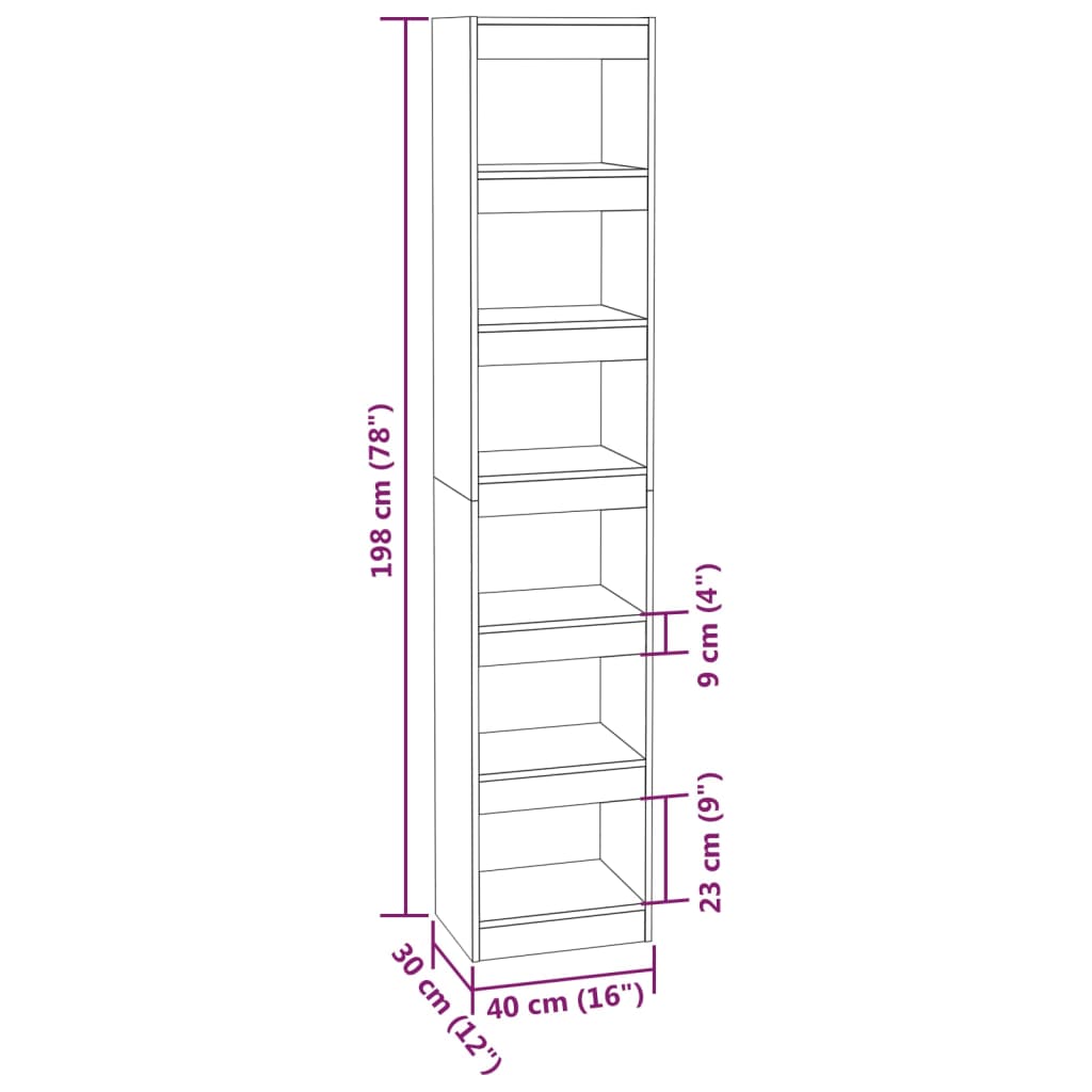 Bibliotecă/Separator cameră, alb, 40x30x198 cm