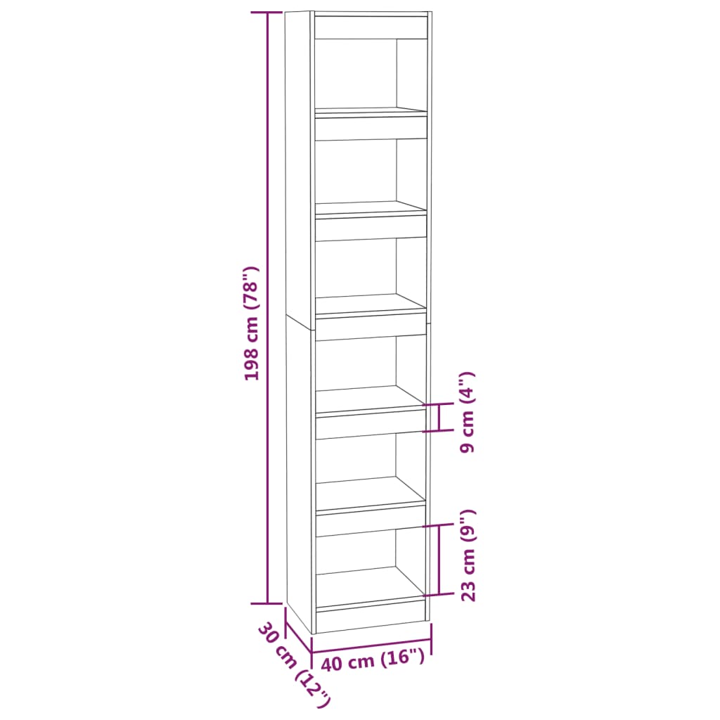 Bibliotecă/Separator cameră, negru, 40x30x198 cm