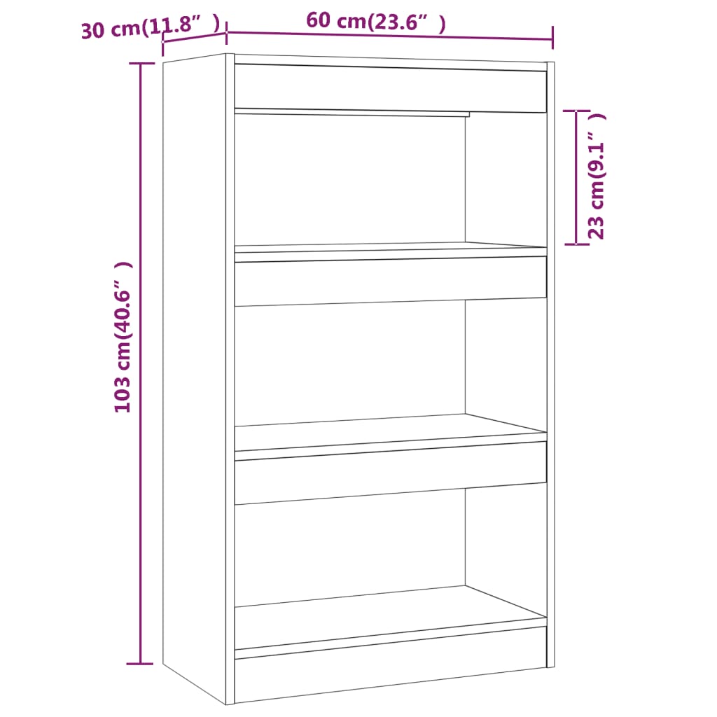 Bibliotecă/Separator cameră, stejar sonoma, 60x30x103 cm, PAL