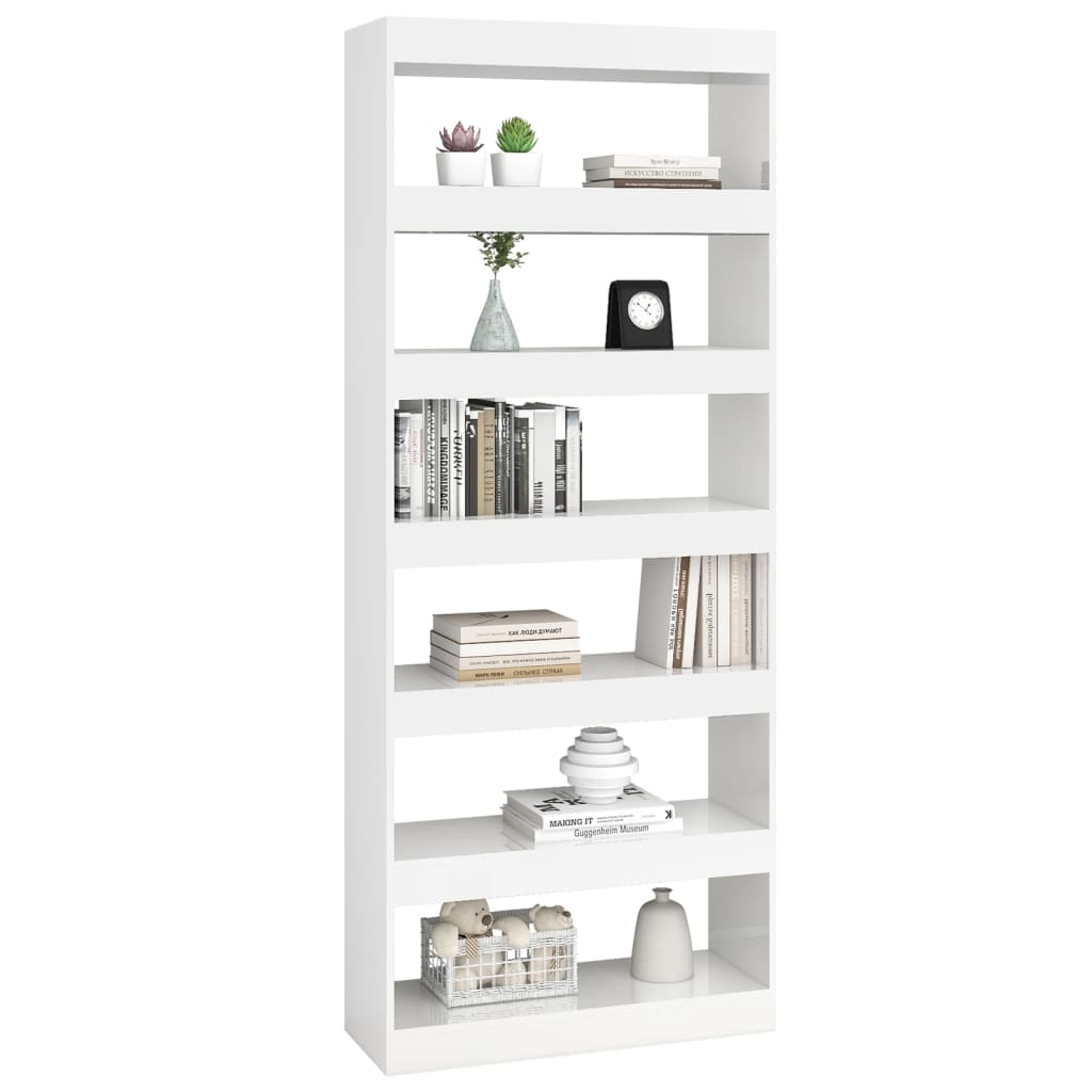 Bibliotecă/Separator cameră, alb extralucios, 80x30x166 cm, PAL