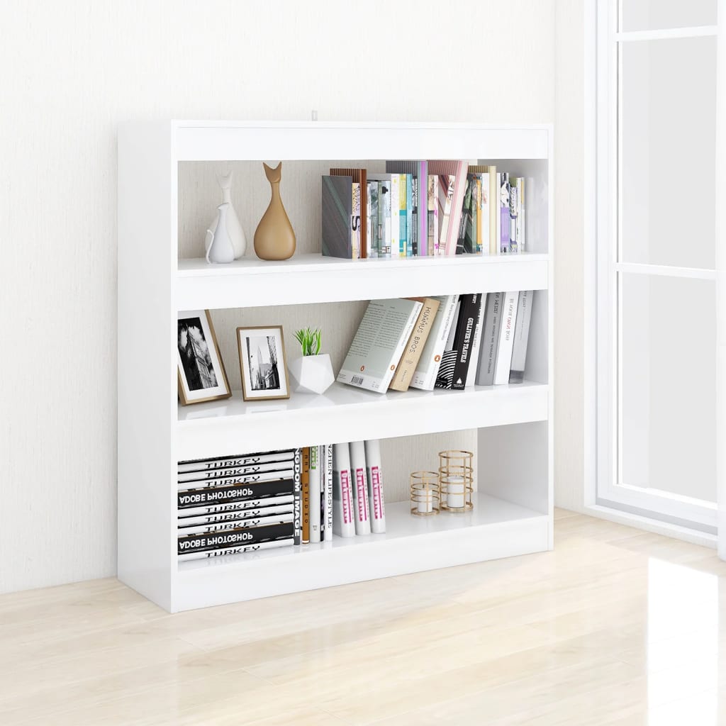 Bibliotecă/Separator cameră, alb extra lucios, 100x30x103 cm