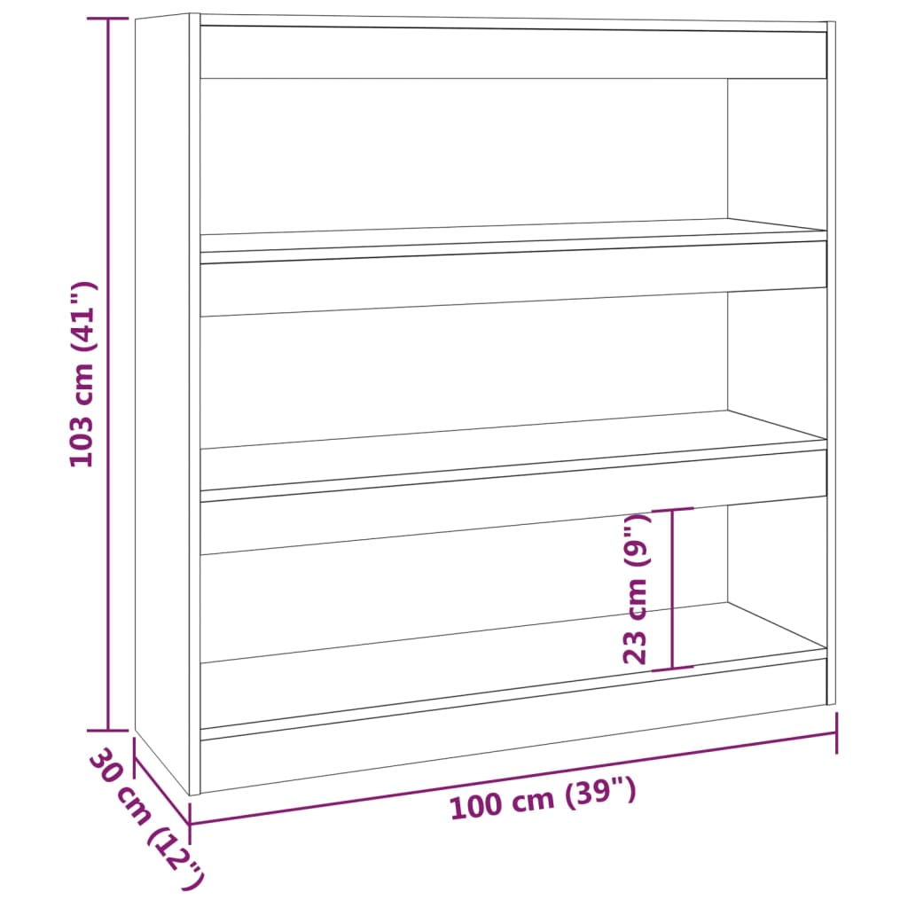 Bibliotecă/Separator cameră, alb extra lucios, 100x30x103 cm