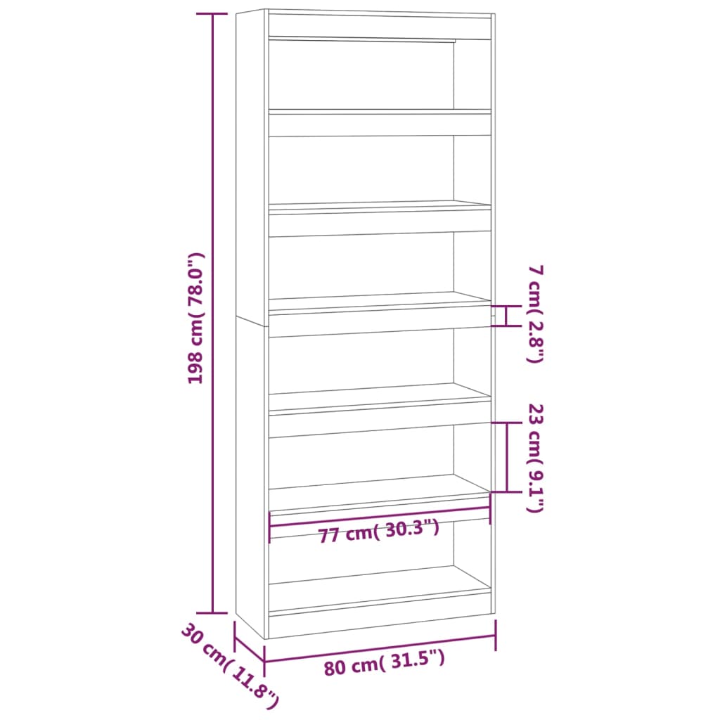 Bibliotecă/Separator cameră, stejar maro, 80x30x198 cm, lemn