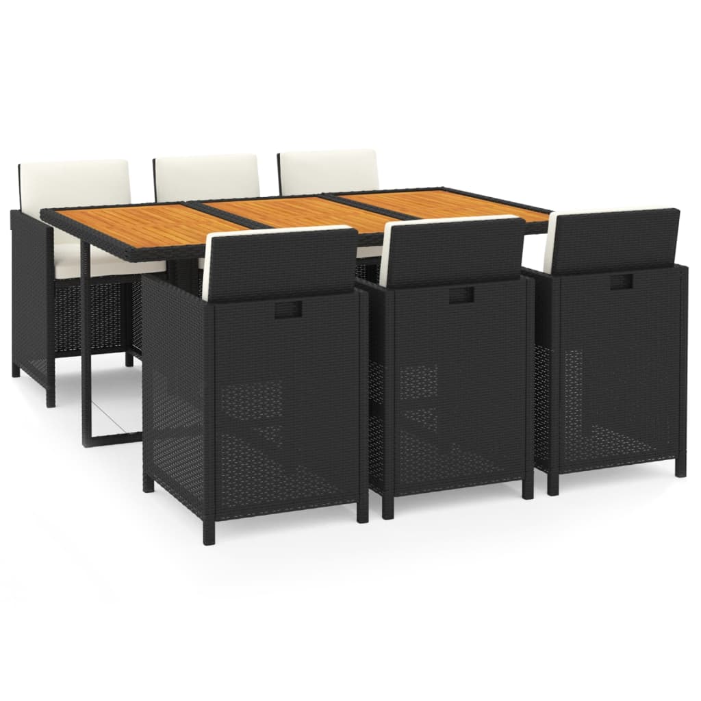 Set mobilier de grădină cu perne, 7 piese, negru, poliratan