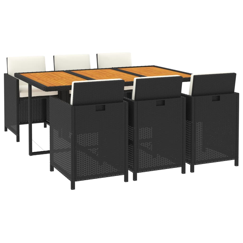 Set mobilier de grădină cu perne, 7 piese, negru, poliratan