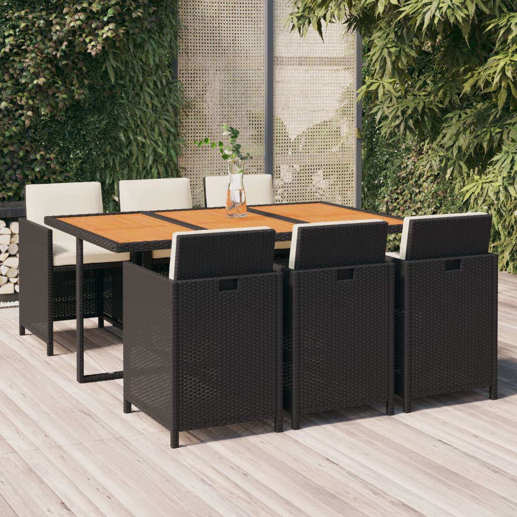 Set mobilier de grădină cu perne, 7 piese, negru, poliratan