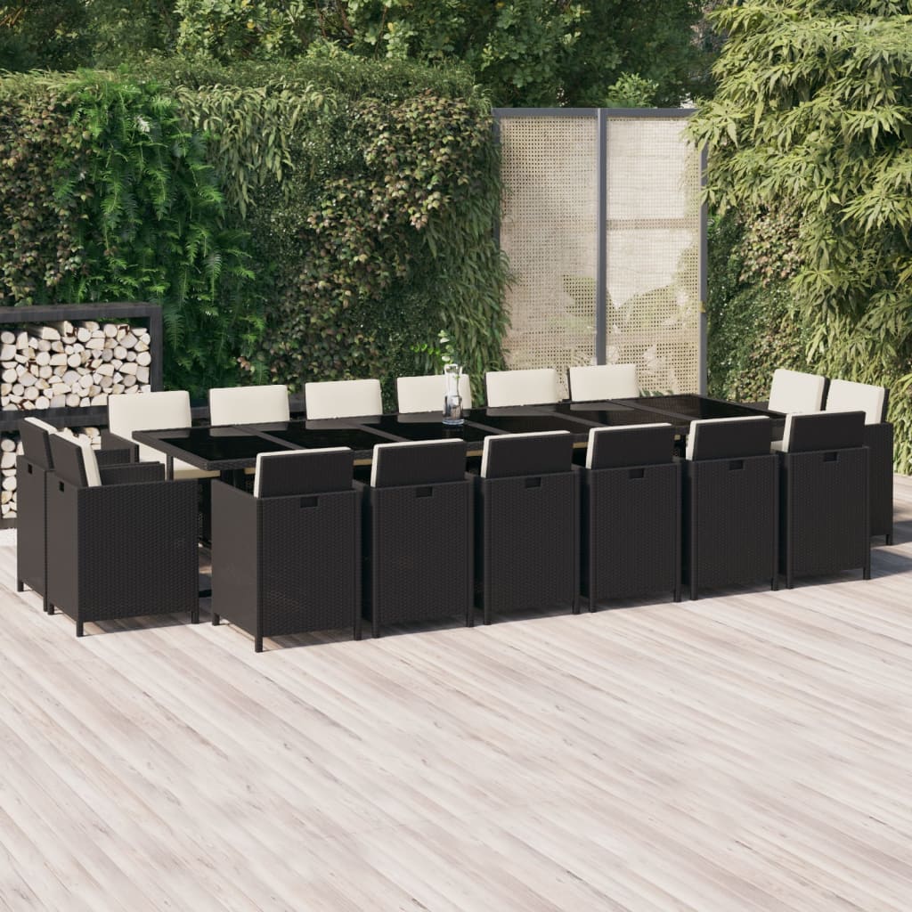 Set mobilier de exterior cu perne, 17 piese, negru, poliratan - Lando