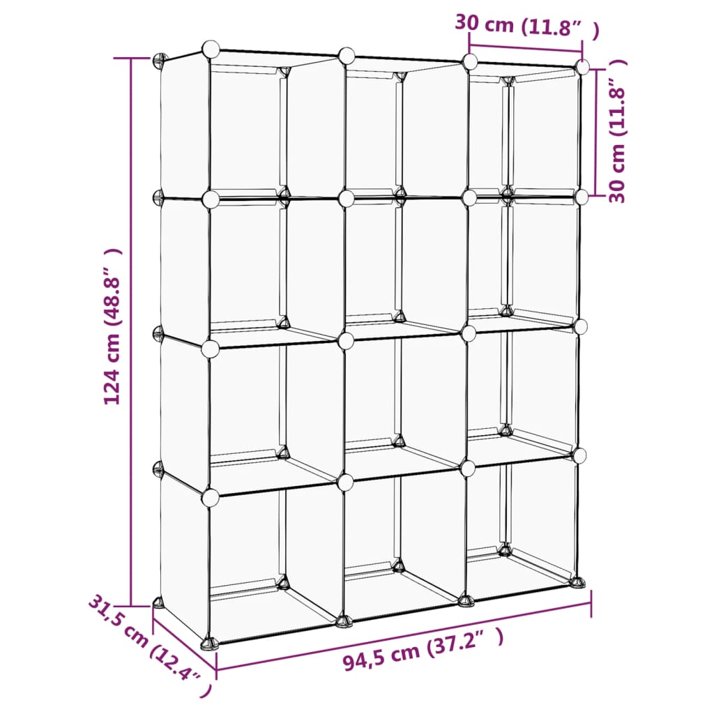 Organizator cub de depozitare, 12 cuburi, transparent, PP